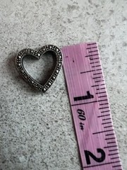 Sterling Silver Marcasite Heart Open Slide Pendant Charm For Necklace SLC C6