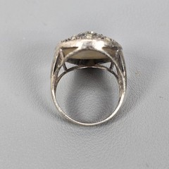 CFJ Collins Sterling Silver Fleur-De-Lis Ring Mother-Of-Pearl & Marcasite 8.25