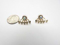 Clear AB Rhinestone Gold Tone Metal Spray Pierced Earrings Vintage