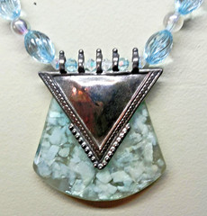 Vintage Anthony Alexander Silver Tone Blue/Teal Lucite Statement Necklace 20″