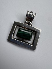 Vintage TR-110 Mexico Sterling Silver Malachite Pendant Modernist Taxco Style