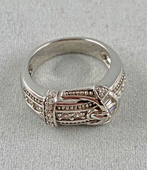Victoria Wieck Solid Sterling CZ Buckle Ring Sz. 6.75”