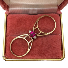 VICTORIAN ANTIQUE 10K SOLID GOLD FLIP RING S6.25 SYNTHETIC RED RUBY FAUX DIAMOND