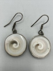 Vtg Sterling Silver 950 Shiva Eye Swirl Shell Drop Dangle Earrings 1.5″
