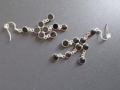 Vintage Pierced Chandelier Earrings Black Onyx Sterling Silver New Condition