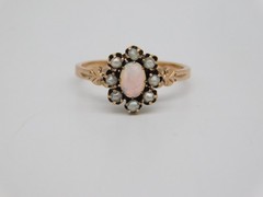 SWEET VICTORIAN 10K ROSE GOLD FIERY FIRE OPAL STONE PEARL RING SIZE 4.5