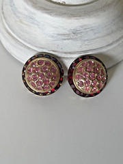 Vintage Coro Rhinestone Crystal Clip On Earrings Signed Channel set Pink Red