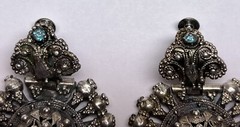 ANTIQUE ARMENIAN BYZANTINE REVIVAL OTTOMAN SAPHIRET COIN SILVER JEWELED EARRINGS
