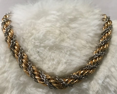 Vintage Multi-strand Gold Silver Tone Twisted Necklace 24” Bracelet 8” Statement