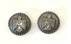 Vintage Earrings Thunderbird Southwestern Silver-Tone Pierced Disc 1.25″