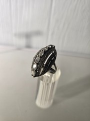 Vintage 925 Sterling Silver Marquesite Clear stone statement dome shiel ring TH