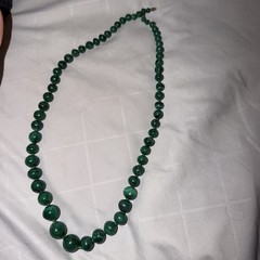 Malachite Bead Necklace Graduated Green Stone Vintage 25 Inch Long Strand