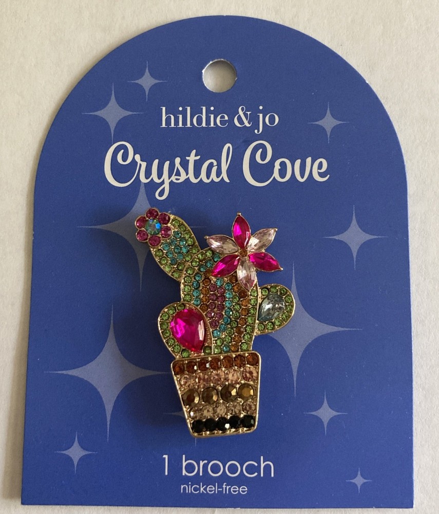 Hildie & Jo Crystal Cove Brooch Cactus In Pot Pin On Nickel Free Jo Ann NWT