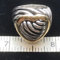 Vintage Two-tone SIlver / Gold Big Heart Ribbed Black Enamel Ring Varied sizes