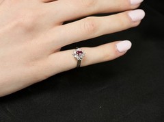 Fine 0.37ct Natural Ruby & 0.24ct Diamond Platinum Cross Cluster Ring Size 3