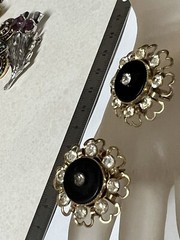 VINTAGE PAIR SMALL RHINESTONE BLACK FRENCH JET BROOCH PINS