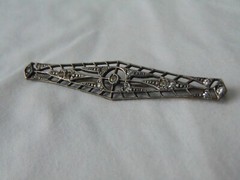 Antique Victorian sterling top crystals filigree bar brooch