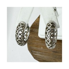 Vintage silver tone chunky hoop earrings with open cut outs hinged clip on