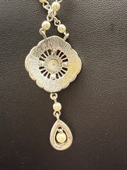 Vintage Crown Trifari Y Drop Necklace Marcasite & Faux Pearl Pendant 33 In #613