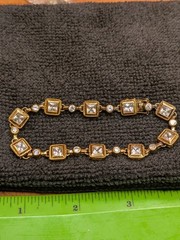 Sterling Silver Gold Plated CZ Link Bracelet Square Bezel Milgrain 7.5″ 16g