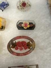 (28) Vintage Acrylic/Lucite? Hand Crafted Pressed Floral Brooch Pins, Pendants