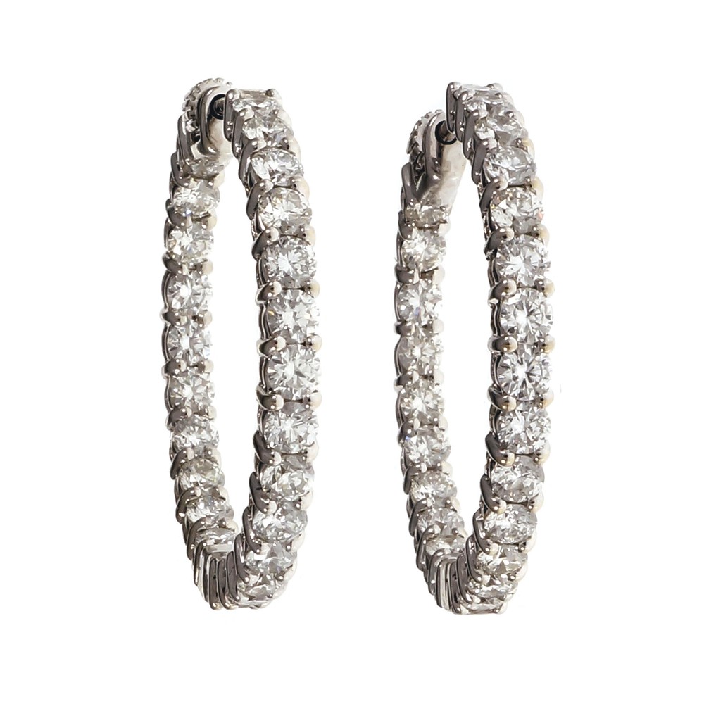 Estate 4.00ct Inside Outside Diamond Hoop Earrings 18k White Gold
