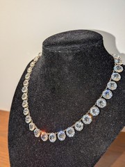 Vtg Art Deco Sterling Silver Clear Paste Riviere Choker Necklace 15″ Pristine