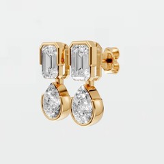 Emerald & Pear Lab Grown Diamond Bezel Set Drop Dangle Statement Earring