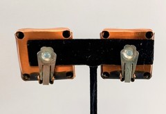 Copper Rumpled Square Shape Clipon Earrings Mid Century Modern Jewelry