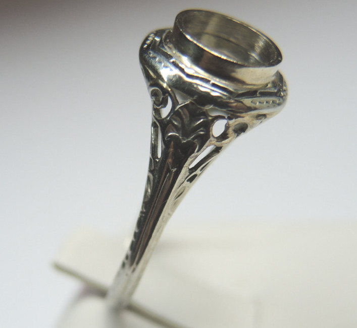Antique Belais Art Deco Setting 14K White Gold Mounting Mount Hold-7.2-7.3MM