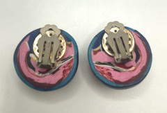 Vintage Hand Painted Polymer Clay Clip-On Earrings