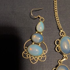 Silver Opalite Filigree Necklace & Earrings Set