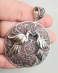 925 Sterling Silver Indonesia GEMALA JEWELRY Love Birds Filigree Pendant 14.5 Gr