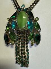 Vintage Alice Caviness Green Cat Eye UV Reactive Rhinestone Pendant Unsigned