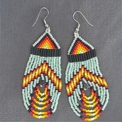 Tribal Earrings Seed Bead Handmade Multicolor Native American Boho Dangle 3” USA