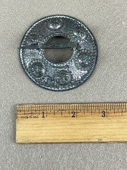Antique Latvian Round Repousséd Brooch Pin ~2 ¾” Folk Metal Costume Jewelry