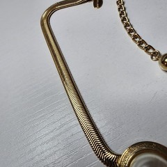 Vintage Signed Park Lane Gold Tone Faux Pearl Serpentine Choker Necklace Snake