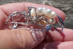 Vintage Sterling Silver & 5.2mm Freshwater Pearl Spray Designed Brooch / Pin