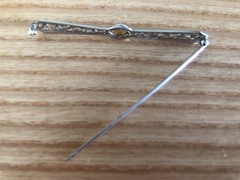 1920’S EARLY BELAIS 10K WHITE GOLD FILIGREE BROOCH WITH CITRINE GEMSTONE/2.25″