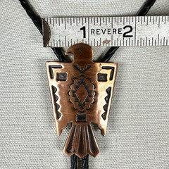 Stunning 60s Vintage Copper Native American Thunderbird Western Bolo Tie Signed