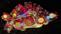 VTG Rhinestone Swirl Brooch Prong And Earing Set Ruby Red Marquise & Red AB NICE
