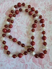 Vintage Monet Red Beaded 36 In Necklace Signed