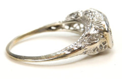 Antique Three Diamond Engagement 14K White Gold Ring Size 7.25 UK-O EGL USA Deco