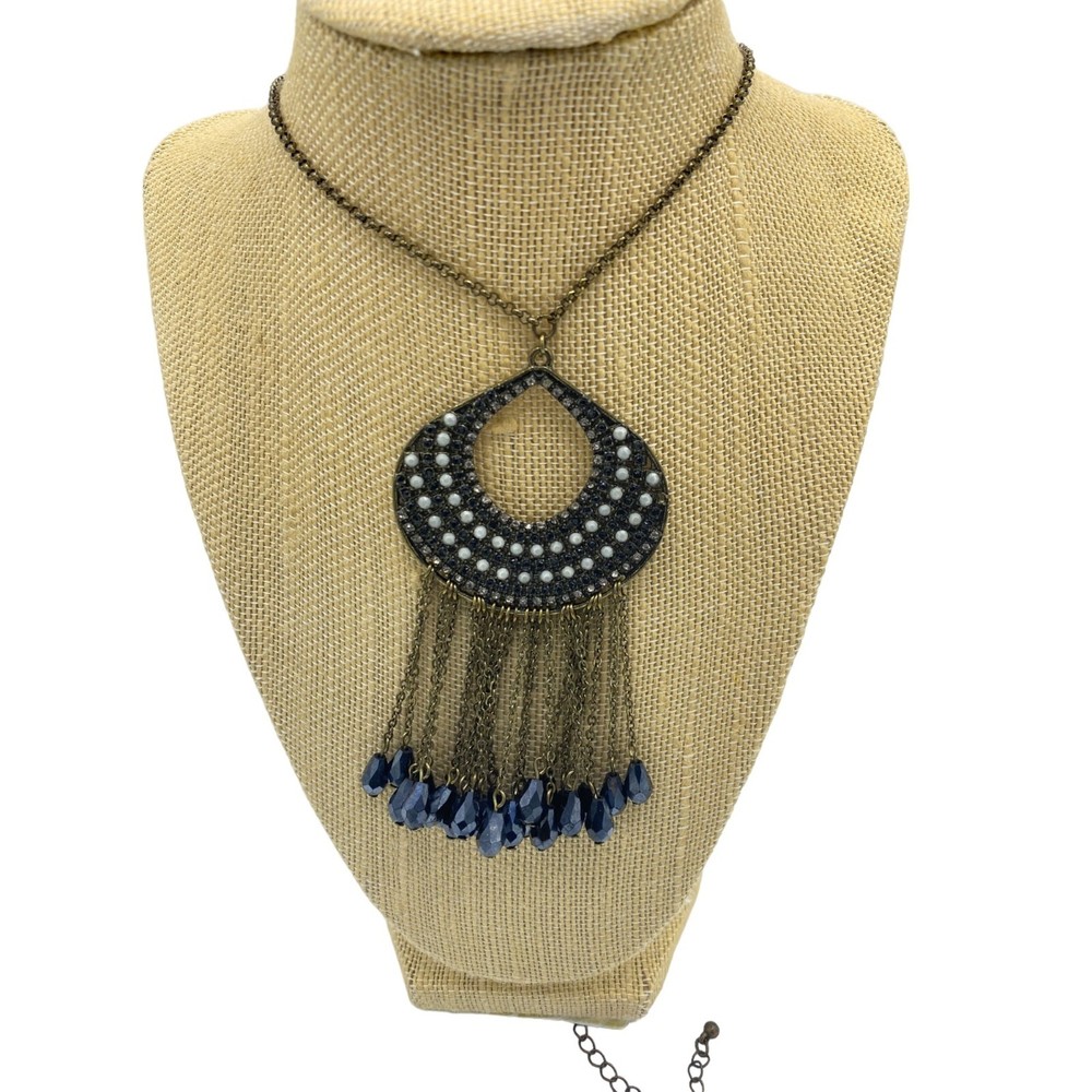 Vintage Antique Gold Tone Medallion Beaded Necklace Boho Necklace