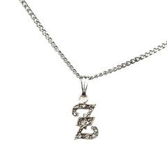 14K Solid White Gold Letter Z Initial Diamond Pendant Necklace, 11 Diamonds