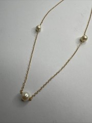 VTG NOS Marvella 15” Gold Filled Chain Cultured Pearl Station Choker Necklace