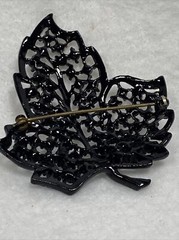 Vintage Black Rhinestone Maple Leaf Brooch Unsigned