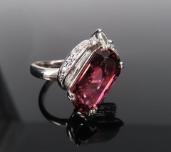 Unique 6.19ct Natural Rubellite 0.23ct Diamond Platinum Free Form Ring Size 5.5