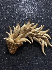Vintage signe Les Bernard Rhinestone & Gold Tone Stylized dragon, serpent brooch