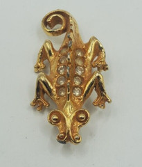Crocodile Alligator Gator Gold Tone Rhinestones Brooch Pin